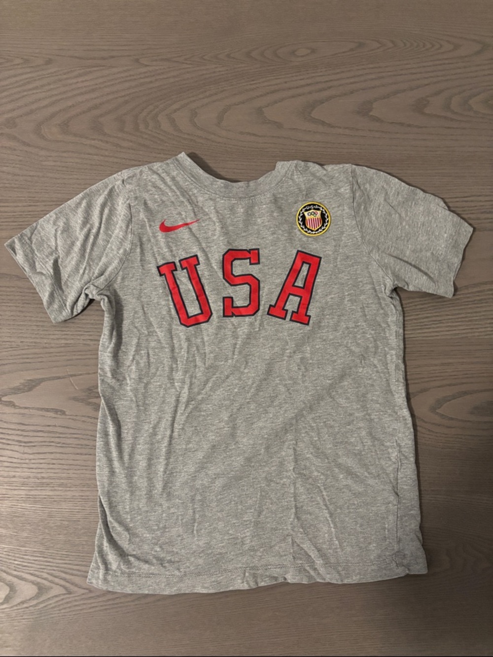 Nike Gray Tee with Red USA Lettering and Patch